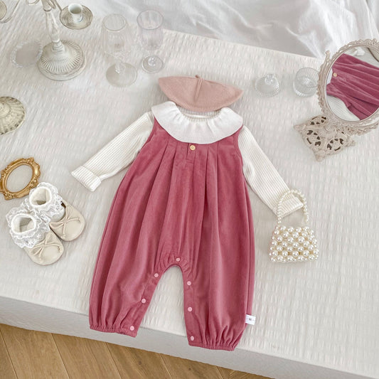 Arrival Autumn Baby Girls Long Sleeves Solid Color Knitted Top and Pink Overalls – Clothing Set