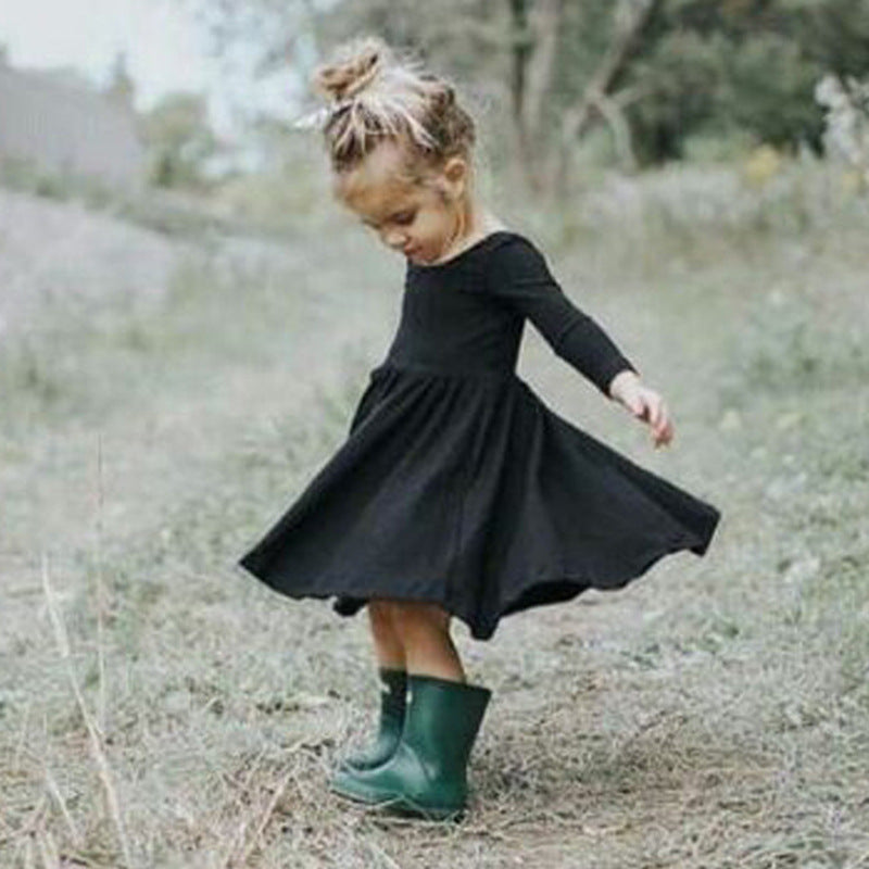 Vestido ajustado de manga corta de color negro liso para niñas de gran venta de verano 