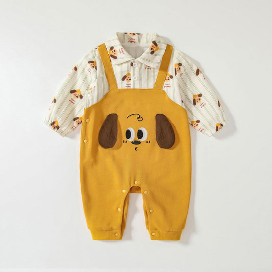 Spring New Arrival Baby Cartoon Puppy Pattern Romper with Turn-down Collar