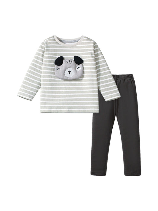 Arrival Spring And Autumn Boys Casual Cartoon Dog Long Sleeves Top Striped T-Shirt And Pants Clothing Set