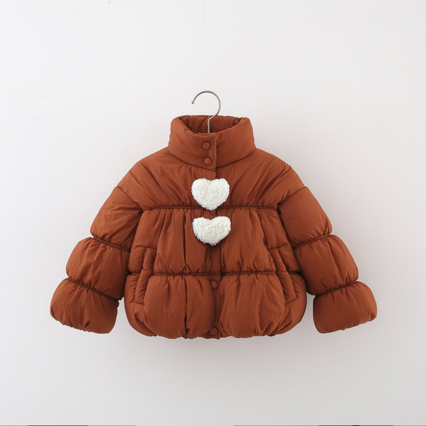 Arrival Baby Kids Girls Heart Pattern Single Breasted Thick Fleece-inside Coat