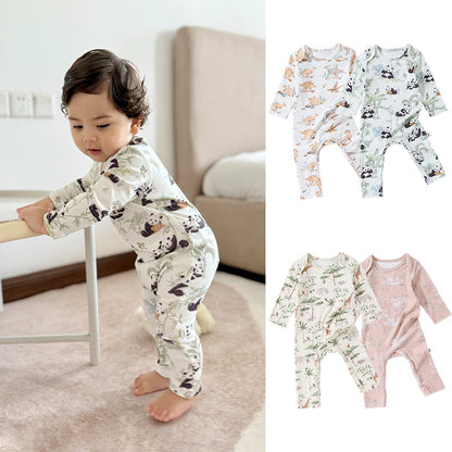 Autumn and Spring New Arrival Baby Unisex Animals Pattern Long Sleeves Crew Neck Rompers