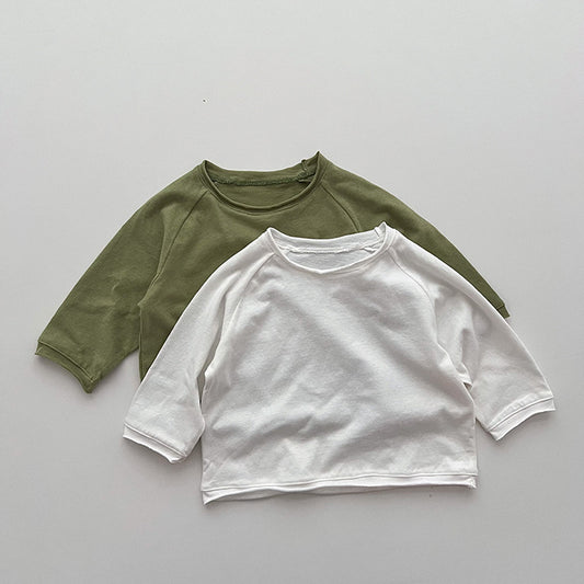 Spring Arrival Kids Unisex Soft Comfortable Long Sleeves Solid Color Top