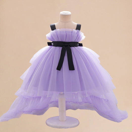 Summer Baby Kids Girls Princess Sleeveless Ribbon Butterfly Bow Tailcoat Tulle Dress