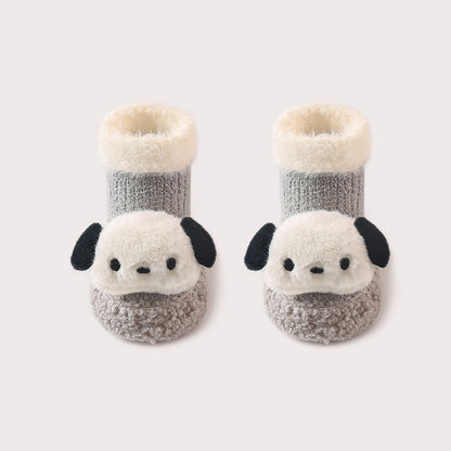 Thickened Winter Toddler Walking Socks, Mid-Calf Floor Shoe Socks, Cartoon Cute Baby Anti-slip Walking Shoes from