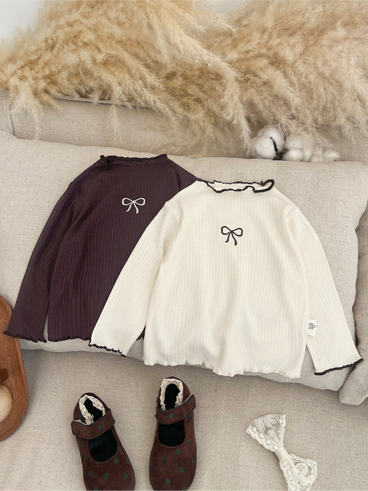 Spring Arrival Kids Girls Soft Comfortable Long Sleeves Butterfly-bows Pattern Top