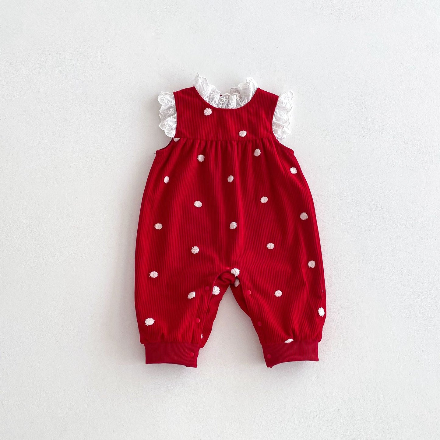 Sping and Winter New Arrival Baby Cute Polka Dots Warm Fleece Sleeveless Rompers Vest