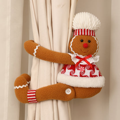 Cartoon Gingerbread Man Window Curtain Decoration for Christmas Party Play Doll