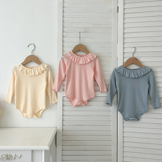 Autumn New Design Baby Girls Long Sleeves Hollow-out Pattern with Cute Collar Onesies