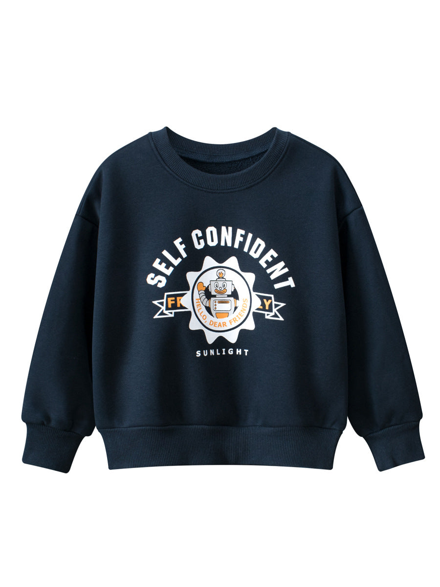 Baby Boy Kids Letters Pattern Crew Neck Long Sleeves Warm Cozy Pullover