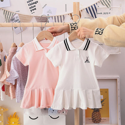 Summer Baby Girls Hot Selling Short Sleeves Turn-Down Collar Sport Polo Design Dress