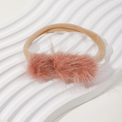 Soft and Comfortable Mink Baby Elastic Hairband with Pom Pom