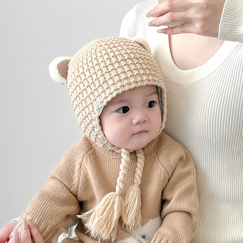 Winter and Autumn Plaid Pattern Warm Balaclava for Baby: Sweet Cute Ear Protector Hat