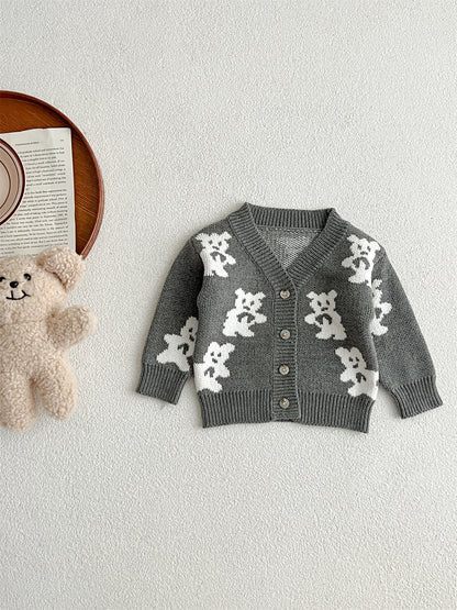 Baby Unisex V-Collars Little Bear Long-Sleeved Cardigan