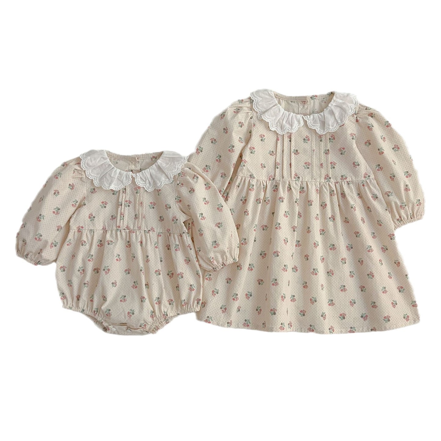 Adorables monos con cuello de muñeca y vestido con estampado floral para niñas: conjunto a juego de princesa y hermana