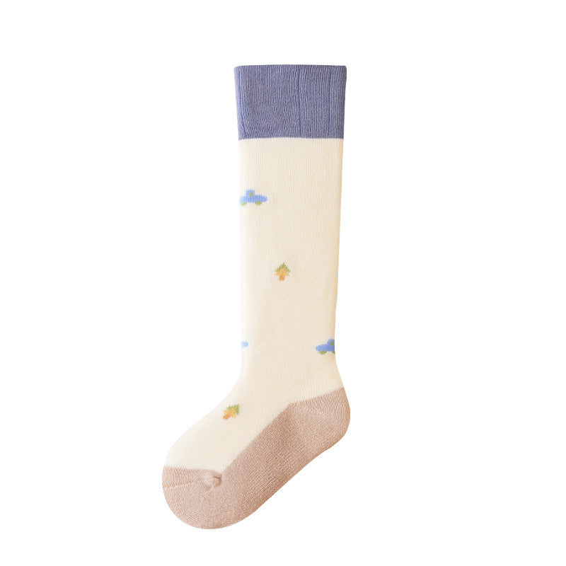 Winter/Autumn Pairs Baby Over-the-Knee Color Patchwork Socks in Combed Cotton for Warmth and Comfort