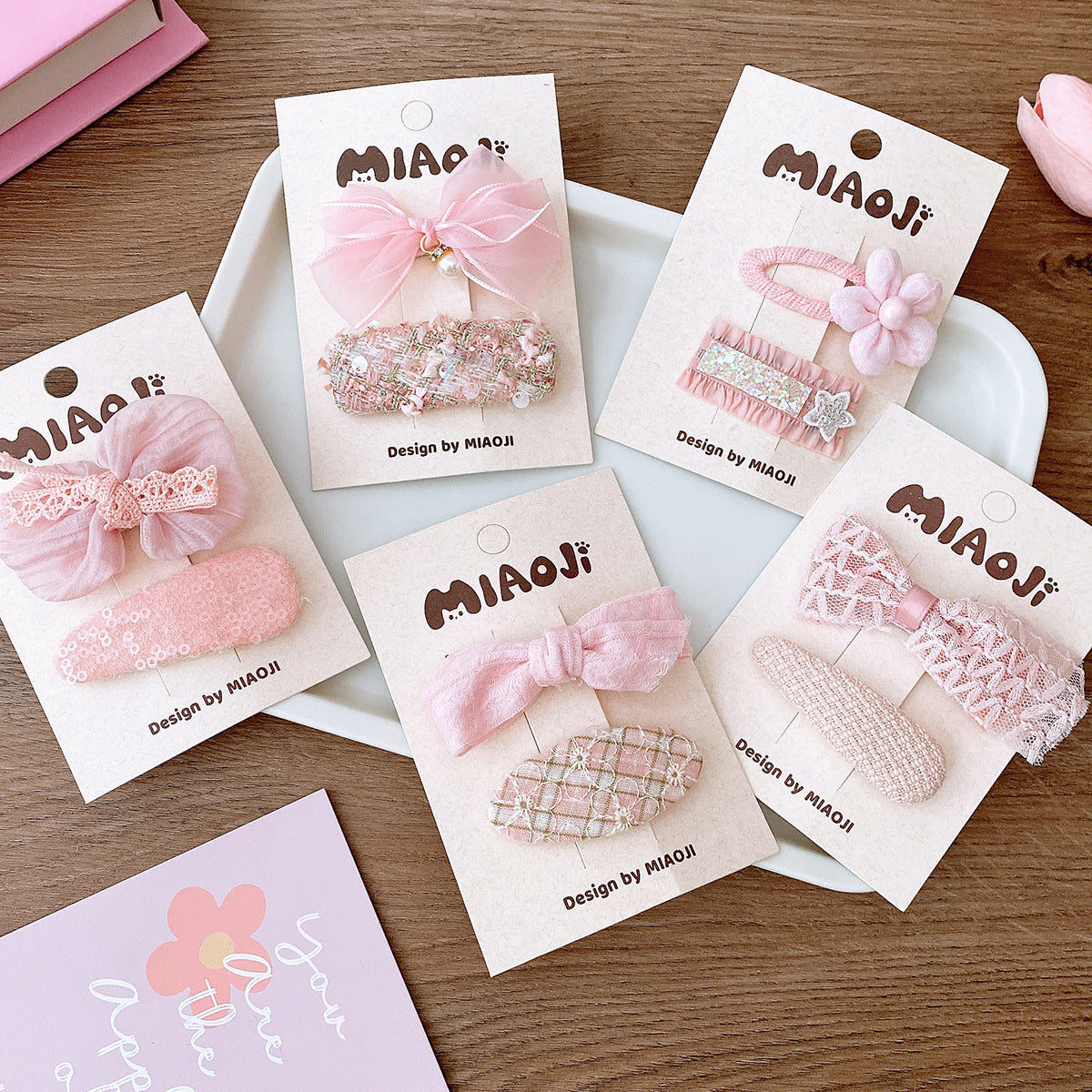 Nueva colección de pinzas para el pelo con forma de mariposa, dulces y versátiles, en tonos rosados 