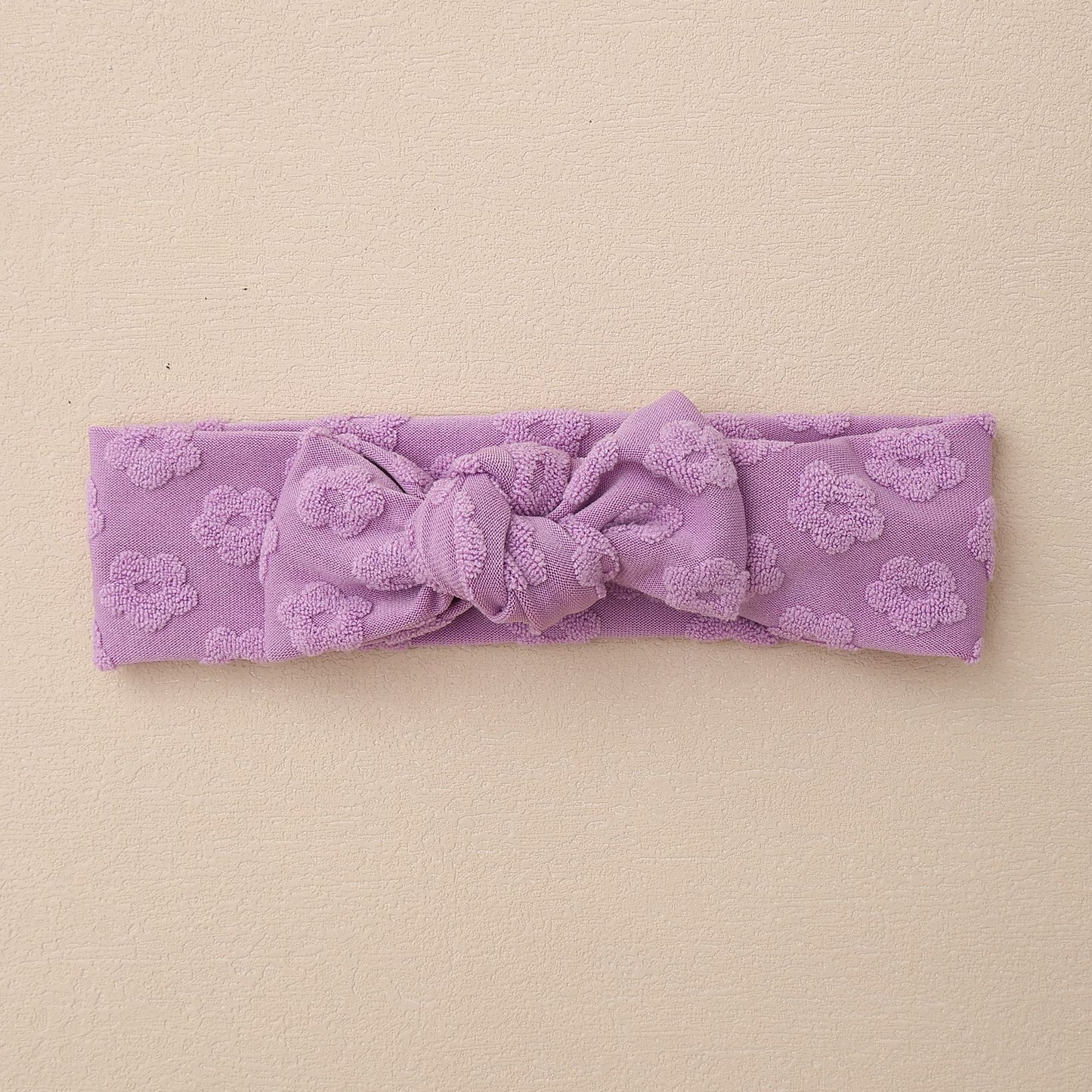 Elastic Baby Headband with Bow and Embroidered Flowers