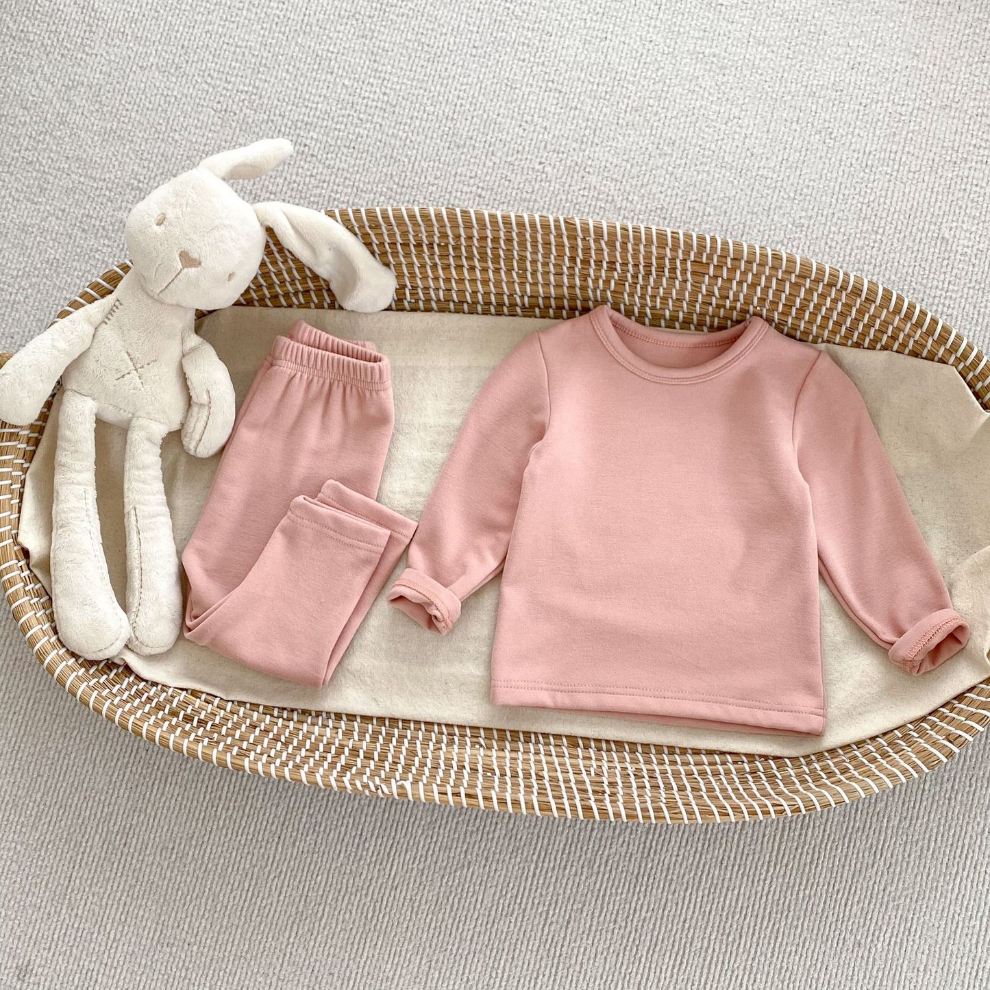 Autumn Hot Selling Baby Girls Long Sleeves Simple Plain Top and Trousers Pajamas Clothing Set