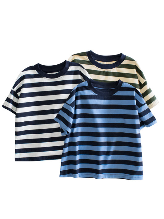 Summer New Arrival Children Boys And Girls’ Casual Striped Loose Short Sleeves T-Shirt In European And American Style For Summer