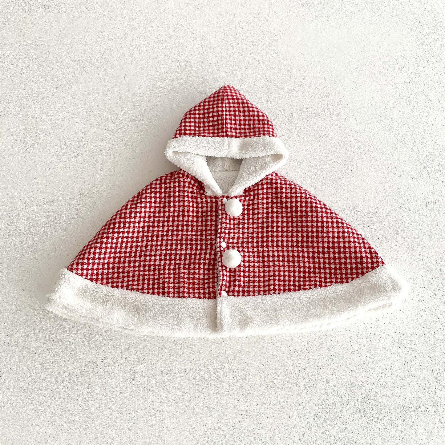 Christmas Baby Girl Red Grid Thick Warm Long Sleeves Winter Cloak