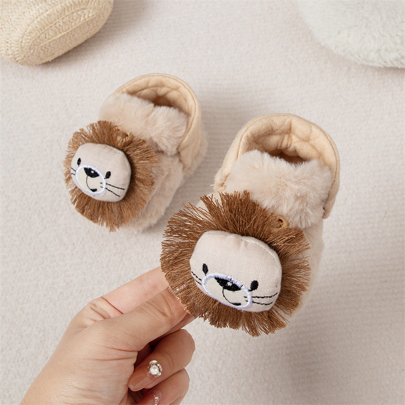 Winter New Arrival Baby Animals Cartoon Pattern Anti-slip Fleece-lined Toddler Cotton Shoes