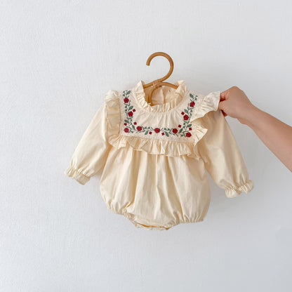 Infant Baby Girls Floral Embroidery Long Sleeve One Piece