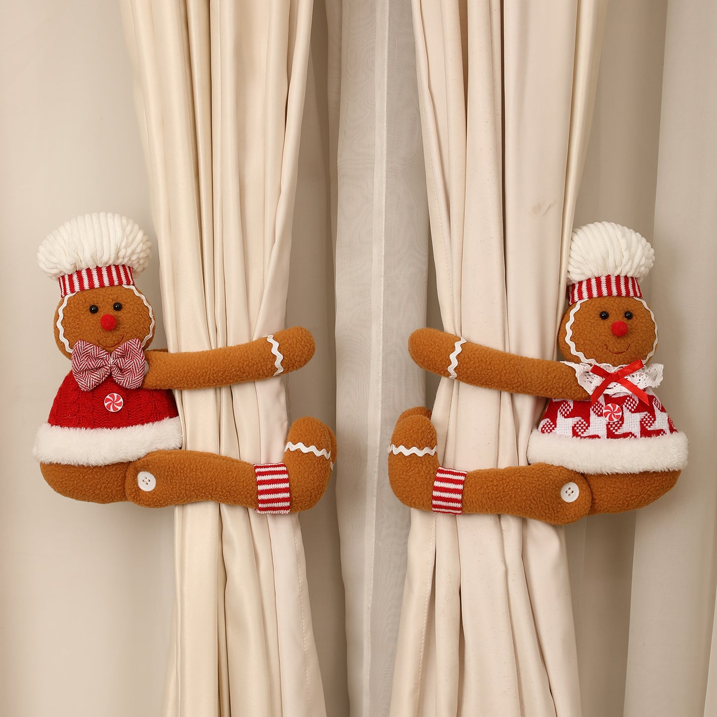 Cartoon Gingerbread Man Window Curtain Decoration for Christmas Party Play Doll