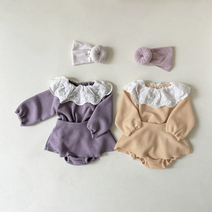 Baby Girl Laces Round Collars Long Sleeves Two Pieces Sets