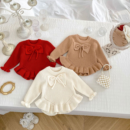 Autumn New Arrival Baby Kids Girls Comfortable Solid Color Knitted Long Sleeves Top