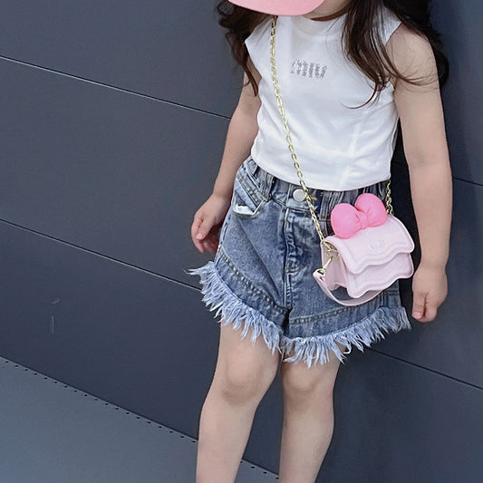 Mini bolso de mano elegante y portátil con forma de princesa y lazo grande para niñas 