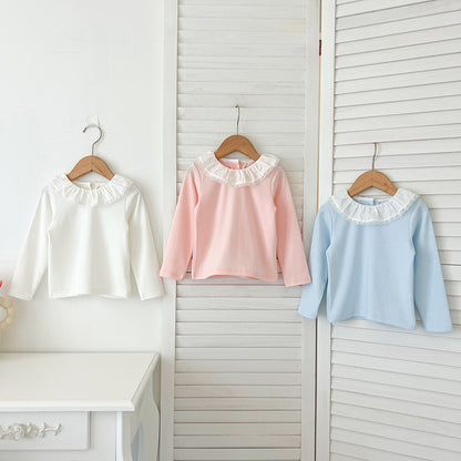 Autumn New Arrival Baby Kids Girls Soft Comfortable Simple Long Sleeves Top Base Shirt with Collar