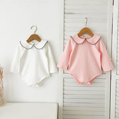 Spring Arrival Baby Girls Long Sleeves Peter Pan Collar Simple Onesies