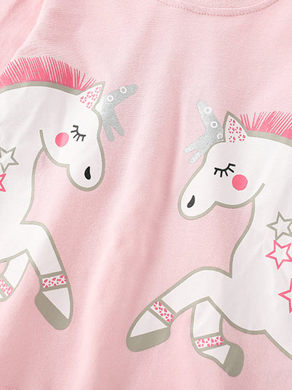 Conjunto de pantalón y top con estampado de unicornio de dibujos animados para niñas