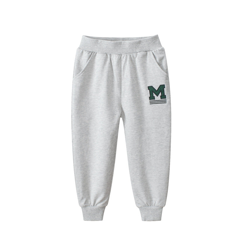 Baby Boys Solid Color Thin Sports Trousers With Logo And Pockets