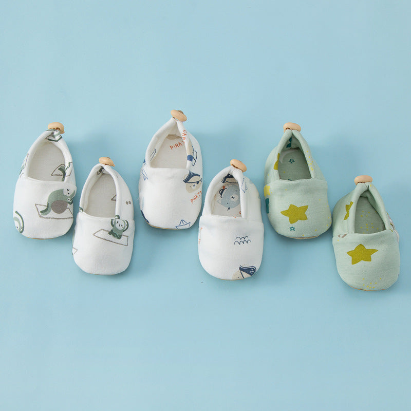 Summer Hot Selling Baby Simple Cartoon Print Soft Sole Anti-slip Shoes with Cotton Fabric