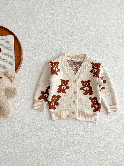 Baby Unisex V-Collars Little Bear Long-Sleeved Cardigan