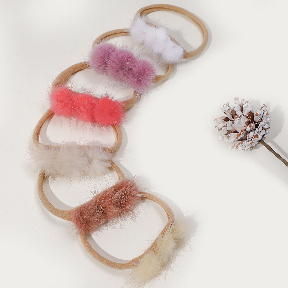 Soft and Comfortable Mink Baby Elastic Hairband with Pom Pom