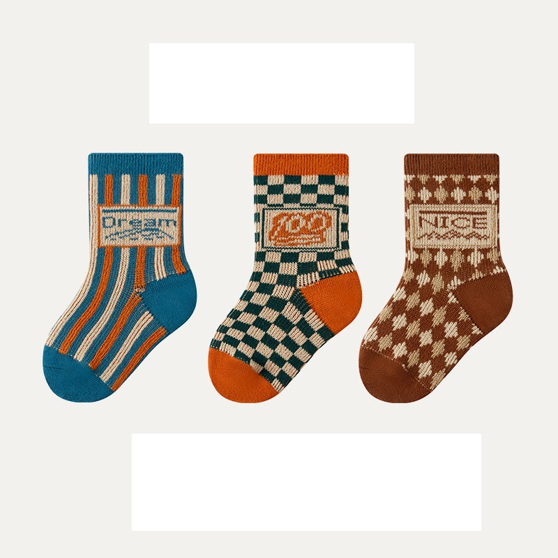 Kids Unisex Vintage Pattern Comfortable Crew Socks Set