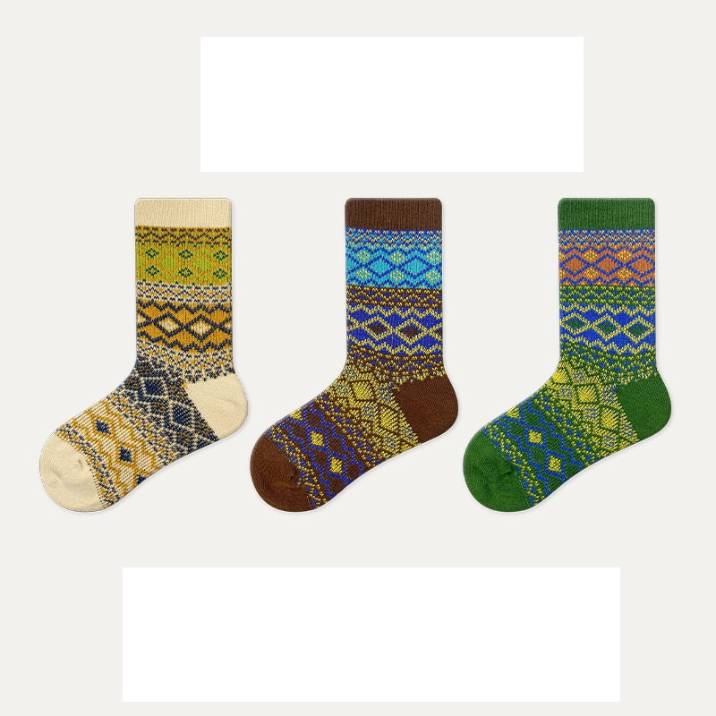 Kids Unisex Vintage Pattern Comfortable Crew Socks Set