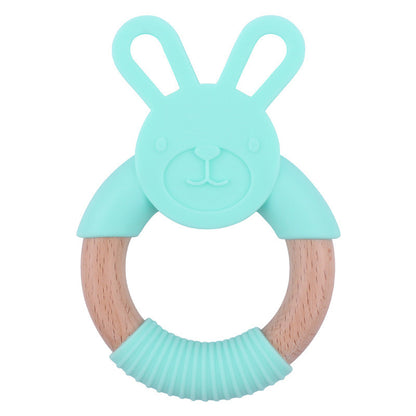 Baby Food-Grade Teething Rattle, Teething Aid for Babies, Wooden and Silicone Rabbit Teething Bracelet