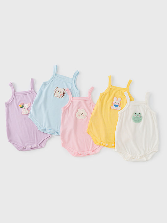 New Arrival Summer Baby Kids Girls Cartoon Embroidery Sleeveless Strap Onesies