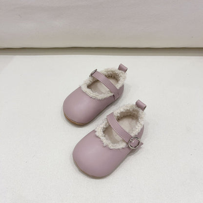 Ins Infant Baby Girl Solid Color Plush Warm Anti-Slip Shoes In Winter