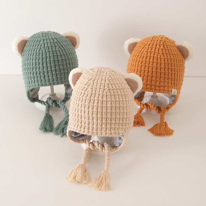 Winter and Autumn Plaid Pattern Warm Balaclava for Baby: Sweet Cute Ear Protector Hat