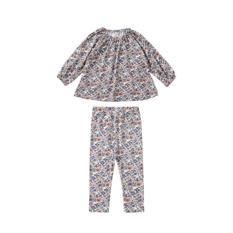 Baby Floral Print Pattern Loose Style Tops And Pants Outfits Sets Homeclothes My Kids-USA