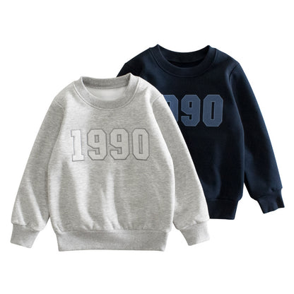 Baby Boy Number Patched Pattern O-Neck Thickened Quality Hoodie