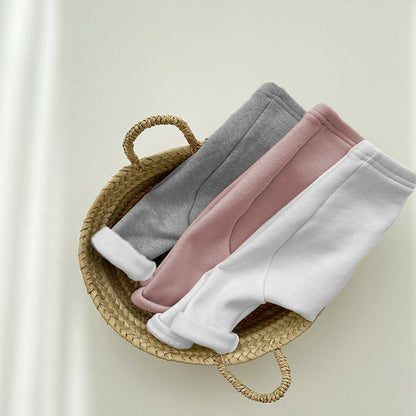 Pantalon d'hiver épaissi en molleton de couleur unie pour bébé garçon et fille 