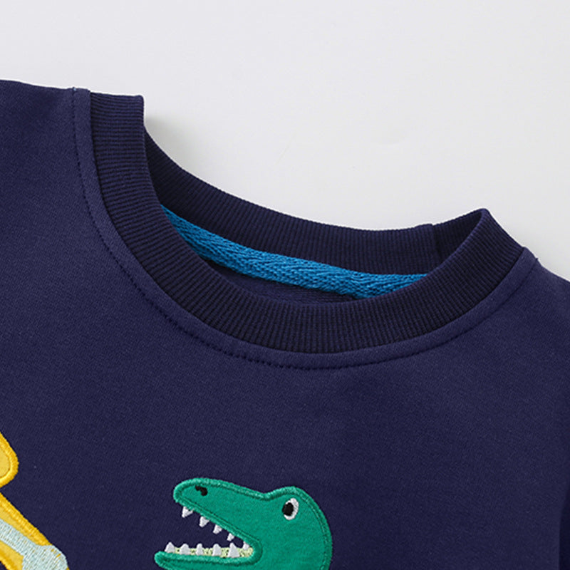 Bébé Garçon Dinosaure Brodé Graphique Coton Automne Nouveau Style Sweat À Capuche 