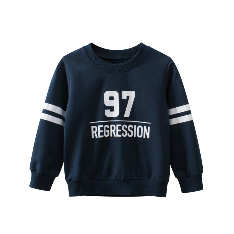 Boys Regression Letter Print Round Collar Long-Sleeved Sweatshirt