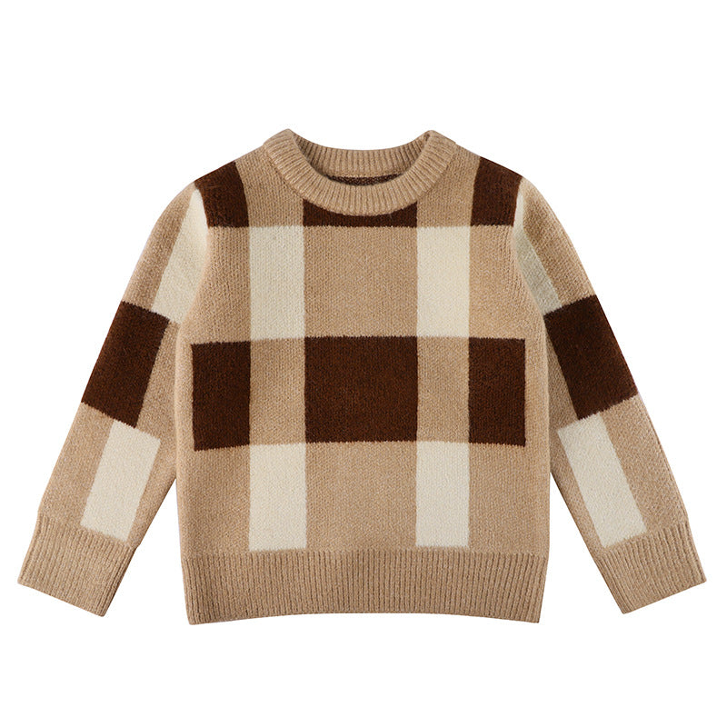 Baby Boy Plaid Graphic O-Neck Long Sleeves Western Classic Sweater My Kids-USA